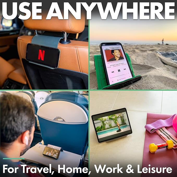 Flight Flap Airplane Tablet Holder Flexible Cell Phone and Tablet Holder Extra Large 12x7” Folding Cellphone Stand for Desk Kindle Bed Airplane Gadgets Long Travel Essentials (Black)