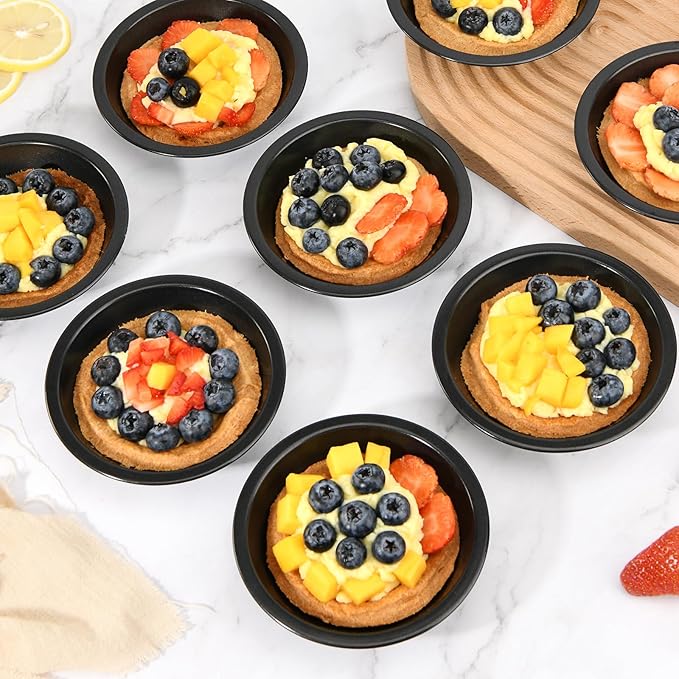 CGGYYZ 8 Pcs 4 Inch Mini Pie Pan Tins, Round Tart Pans, Carbon Steel Pizza Pan Nonstick Quiche Pans for Baking Small Bakeware Set - Oven & Dishwasher Safe