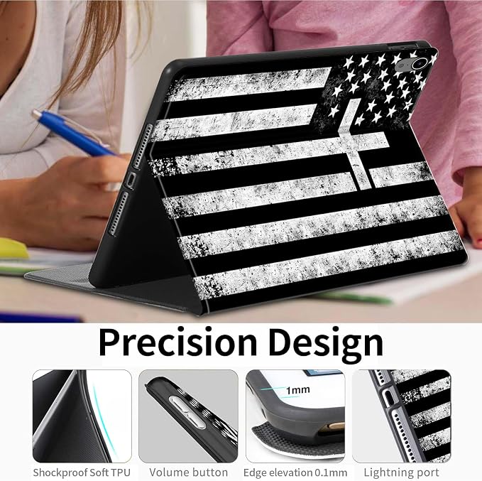 Case for iPad (A16) 11th Generation 11 Inch (2025)for iPad 10th Generation 10.9 Inch (2022)PU Leather Slim Standing Smart Coverwith Auto Sleep/Wake-Black White Flag