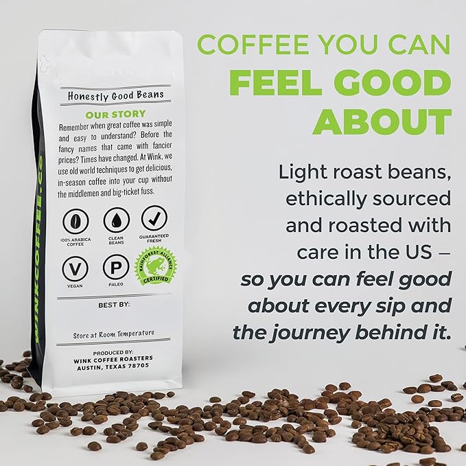 Wink Coffee Blonde Espresso Whole Bean Coffee, 2.2 lb Bag, Light Roast Coffee Beans, 100% Arabica, Single Origin, Gourmet, Small-Batch, Smooth & Balanced, Sustainably Sourced