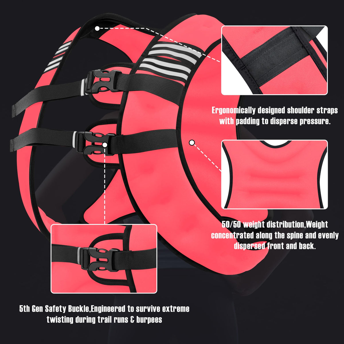 NATURELUX Weighted Vest with Reflective Stripe and Adjustable Buckle Straps, Pink, 15 lbs