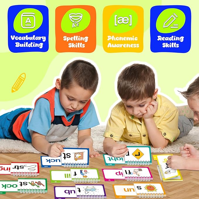 30 Read and Rhyme Flip Books,Word Family Build Book,Learn to Read Phonics Flash Cards,Sight Words Flash Cards Kindergarten Classroom Homeschool Learning Book,Phonics Flashcards,Reading Games
