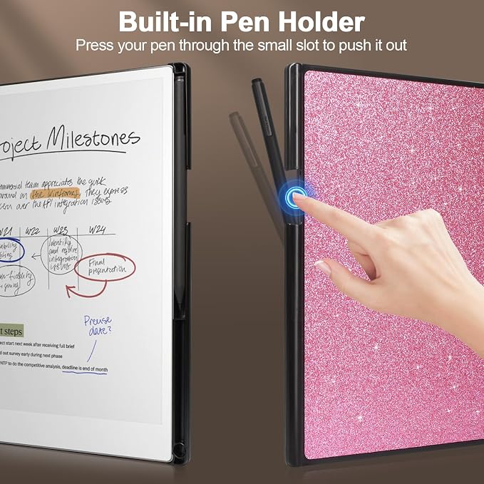Caweet Case for Remarkable Paper Pro 11.8 2024 Slim Hard Back Shell Protective Book Folio Cover with Built-in Pen Holder and Auto Wake/Sleep Black