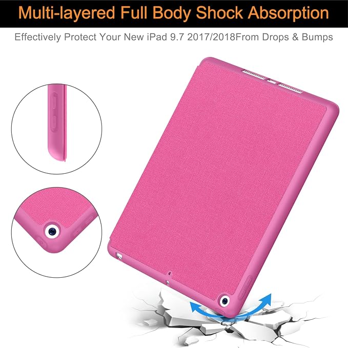 Soke Case Fits for iPad 6th/5th Generation with Pencil Holder - [Full Body Protection + Auto Wake/Sleep] Shockproof Soft TPU Back Cover for Apple iPad 9.7 inch 2018/2017 Black