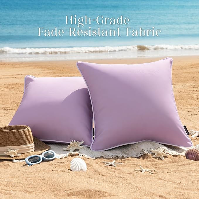 Phantoscope Pack of 2 Outdoor Waterproof Throw Pillow Covers Decorative Square Cushion Case Patio Pillows for Couch Tent Sunbrella, Lavender Purple 20x20 inches