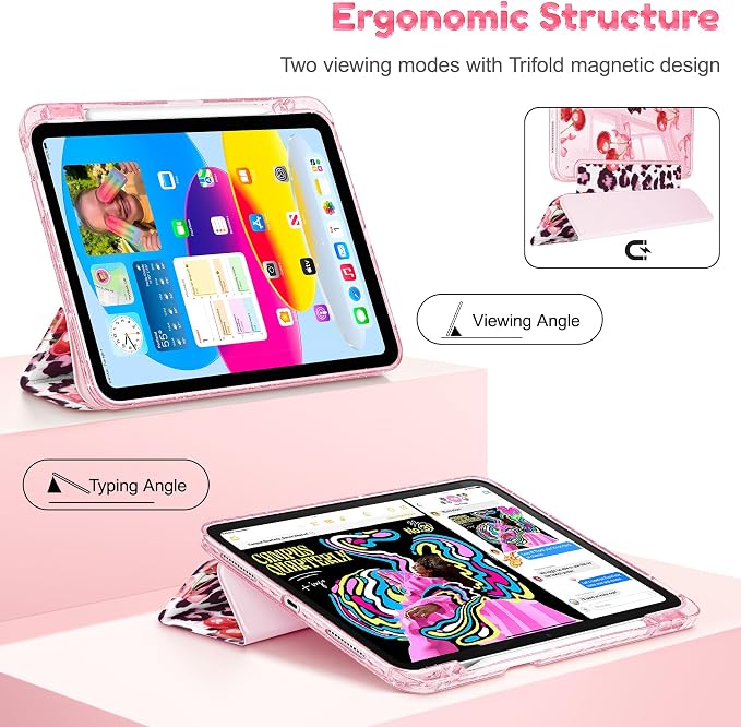 for iPad Air 11 inch M4/M3/M2 (2026/2025/2024) iPad Air 5th/4th Gen (2022/2020) 10.9 inch with Pencil Holder Glitter Clear Pretevtive Cover Auto Wake/Sleep Black Cartoon Stickers