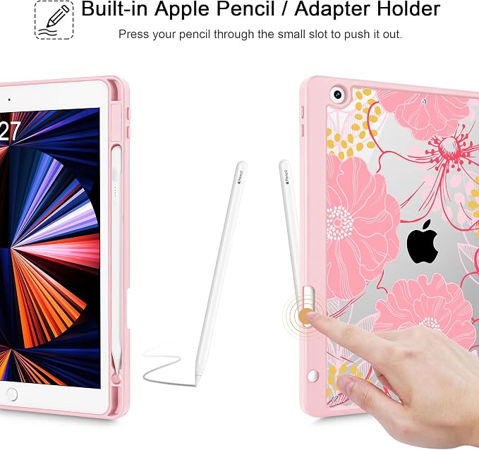 May Chen for iPad 9th Generation with Pencil Holder iPad 8th/7th Gen Case 10.2-inch [Penceil Holder] Trifold Stand Auto Wake/Sleep Clear TPU Protection Back Cover Ballet Shoes