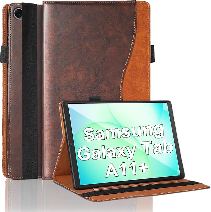 Case for Samsung Galaxy Tab A11 Plus 11 Inch 2025 Released (Model: SM-X310/SM-X315/SM-X236) Bussiness PU Leather Cover Flip Stand with Elastic Band &amp Card Holder-Brown