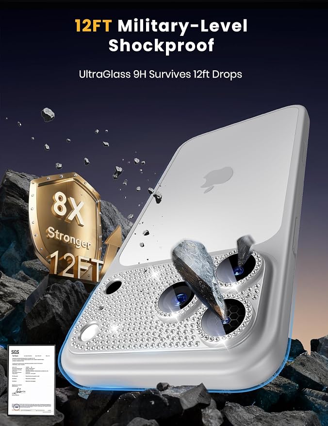 for iPhone 17 Pro Camera Lens Protector - 12FT Shatterproof | Military Grade Protection Strong Adsorption 9H+ Tempered Glass Camera Screen Full Protective Cover Case Friendly Black