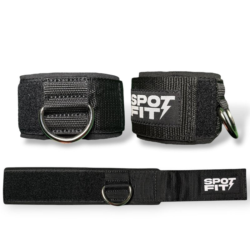 SPOTFIT Ankle Strap for Cable Machines (Pair) - Neoprene Fitness Cuffs with D Ring for Glute & Leg Workouts, Home & Gym Use, Includes Carry Bag