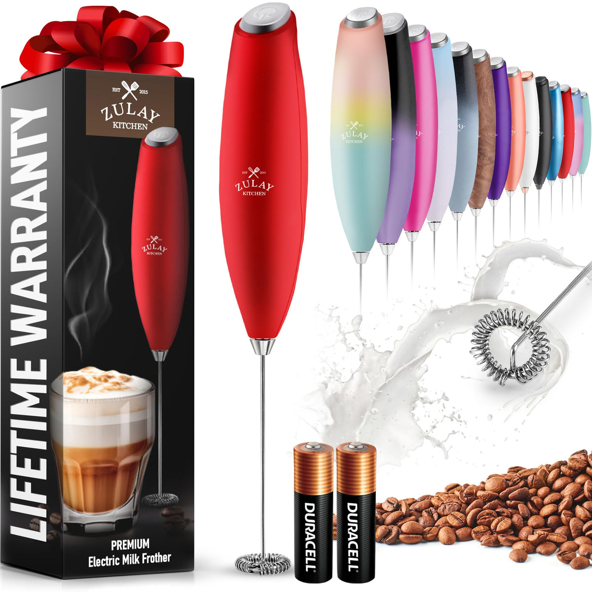 Zulay Powerful Milk Frother for Coffee with Upgraded Titanium Motor - Handheld Electric Whisk, Milk Foamer, Mini Mixer & Coffee Blender for Frappe, Latte, Matcha, No Stand - Pristine Teal