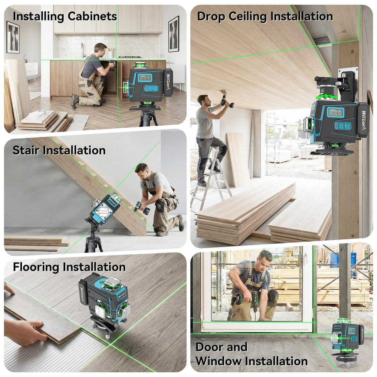 Wildora Laser Level with Tripod, 4x360° Self Leveling ±4° Laser Level, Remote Control 4D Green 16 Line Laser Leveler Tool for Woodworking&Renovation, with 2x4800mAh Li-ion Batteries&Hard Carry Case