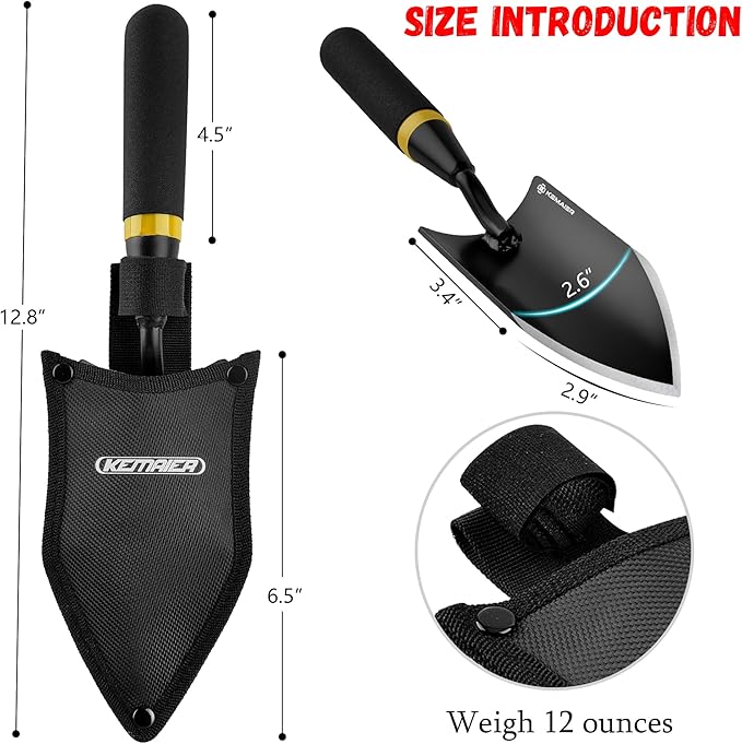 Heavy-Duty Gardening Hand Trowel with Sheath - Stainless Steel Garden Shovel Featuring a Rubberized Handle, Perfect for Diligent Farmers' Soil Planting, Digging, and Transplanting