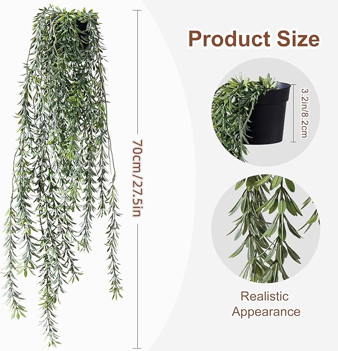 Artificial Hanging Plant 2 Pcs Faux Plant Ivy Vine Faux Eucalyptus Vines Fake Potted Greenery for Wall Living Room Home Shelf Office Bathroom Outdoor Indoor Decor (Type 5)