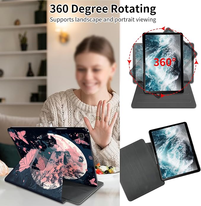 for Samsung Galaxy Tab S6 (10.5 inch) Tablet 2019 release-360 Degree Rotating Stand PU Leather Cover with Auto Wake/Sleep + S Pen HolderArt Butterfly