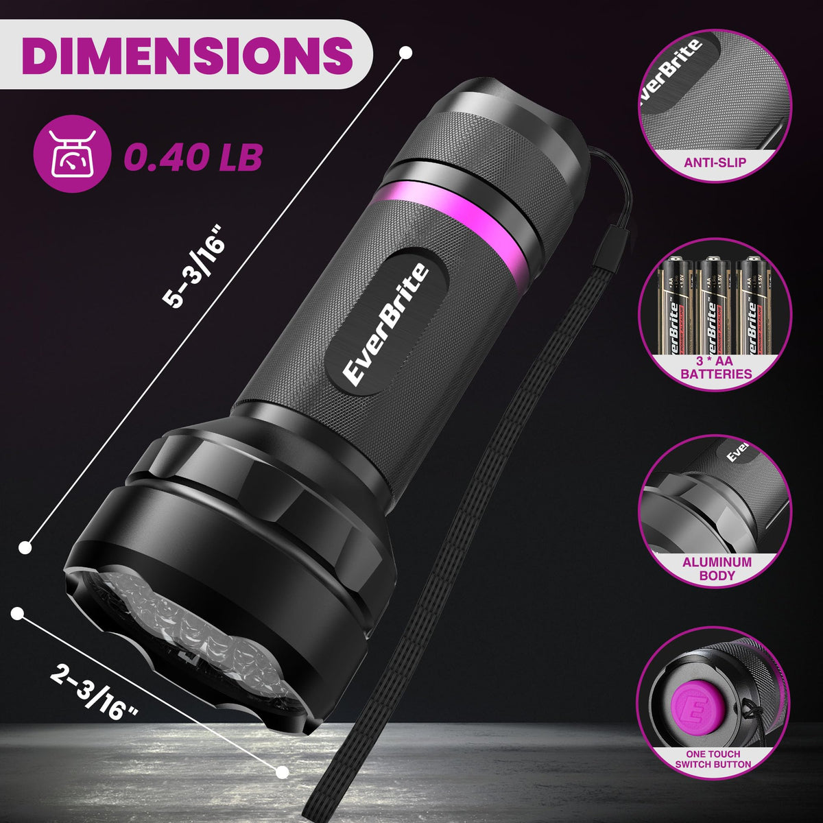 EverBrite LED Flashlight, 300 Lumens Flashlight with UV and White Light