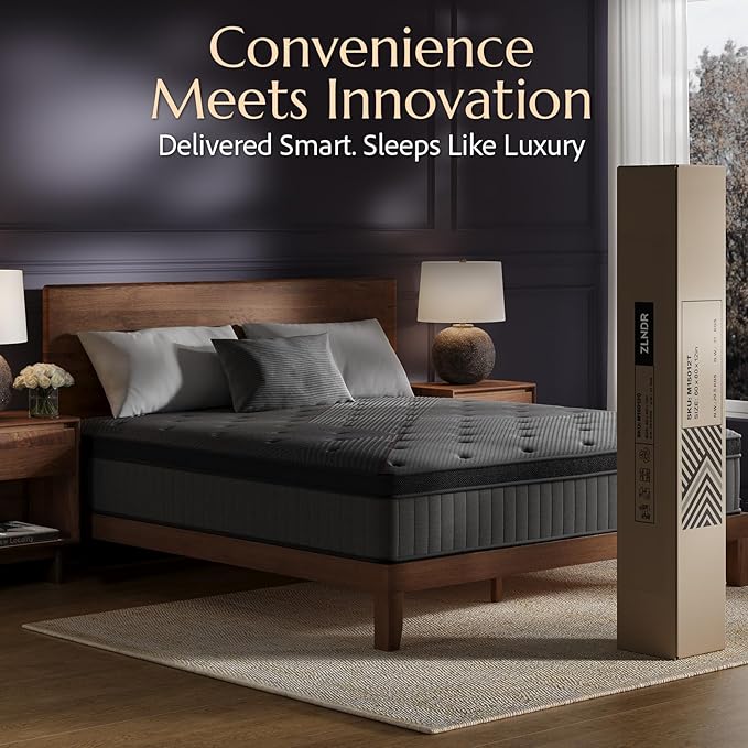 Aura Queen Mattress - 12 Inch Hybrid Mattresses Queen Size in a Box - Medium Firm Colchones Queen Cooling Gel Memory Foam & Pocket Coils for Pressure Relief - Motion Isolation - Black