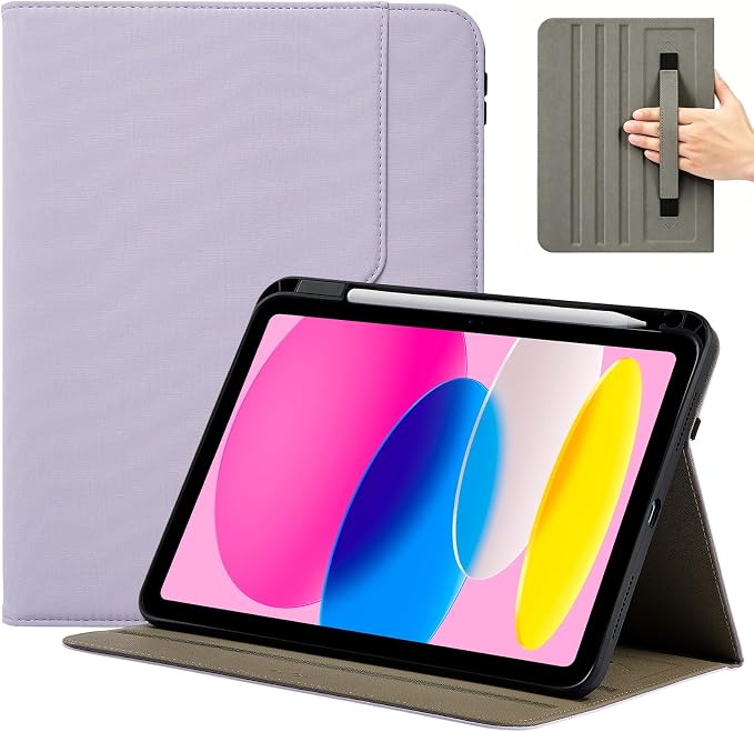 ProCase for iPad A16 11th Generation 11” 2025/iPad 10th Generation 10.9” 2022 with Pencil Holder iPad 11/10 PU Leather Case Business Stand Cover Smart Folio with Hand Strap Front Pocket -Berrypurple