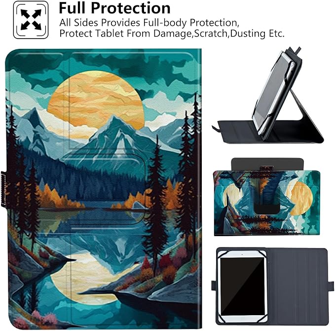 Universal Case for 10.6 inch 11 inch TabletUniversal Case for 10.6-11 Inch Touchscreen TabletSlim PU Leather Stand Folio Shell Cover with 360 Degree Rotatable Kickstand ViewingAbstract Sun Leaf