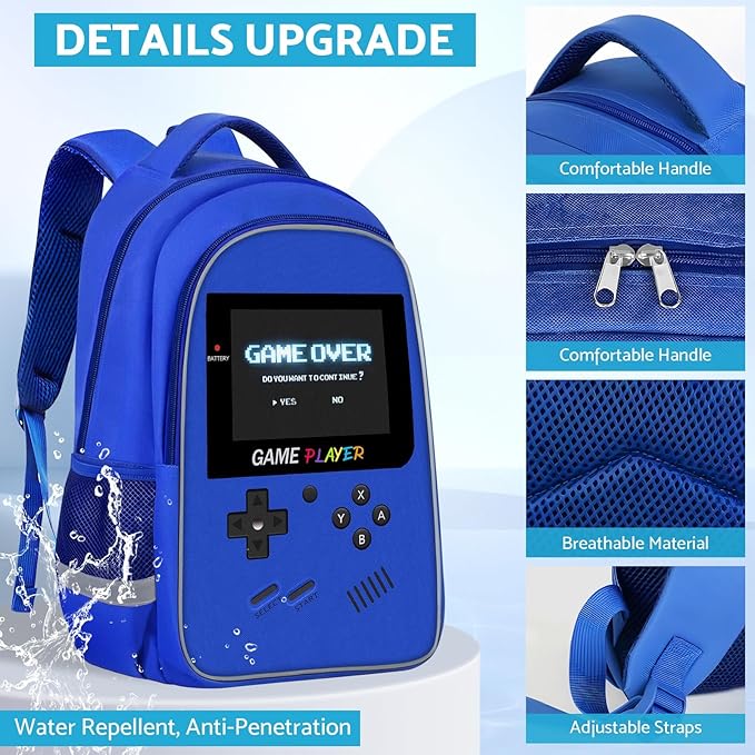 School Backpack For Boys - Gamer Boys Backpack For Kids Children Teens Elementary Middle School - Ages 6-18，17″