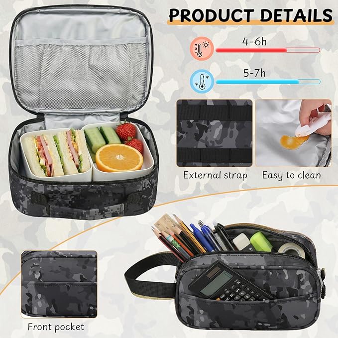 School Backpacks for Boys - 4pcs Camo Boys Backpacks with Lunch Box Set for Kids Teens Elementary Middle School, 18″ Large Capacity Students Bookbag, Perfect for Travel