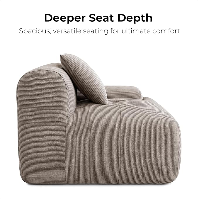 LIKIMIO 118" Modern L-Shaped Modular Sectional Sofa for Living Room, Corduroy Upholstery Light Brown, Oversized 3-Seater Couch with Deep Seat and Movable Ottoman – No Assembly