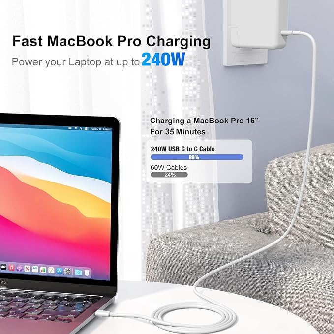Hzevn 60W USB C Charging Cable for MacBook Pro/Air &amp for iPhone 16/15 Pro Max MFi Certified 20V/3A Super Fast Charger Cord 6ft+10ft PD 3.0 Compatible with iPad Pro 12.9/11 Samsung S25/S24(2-Pac