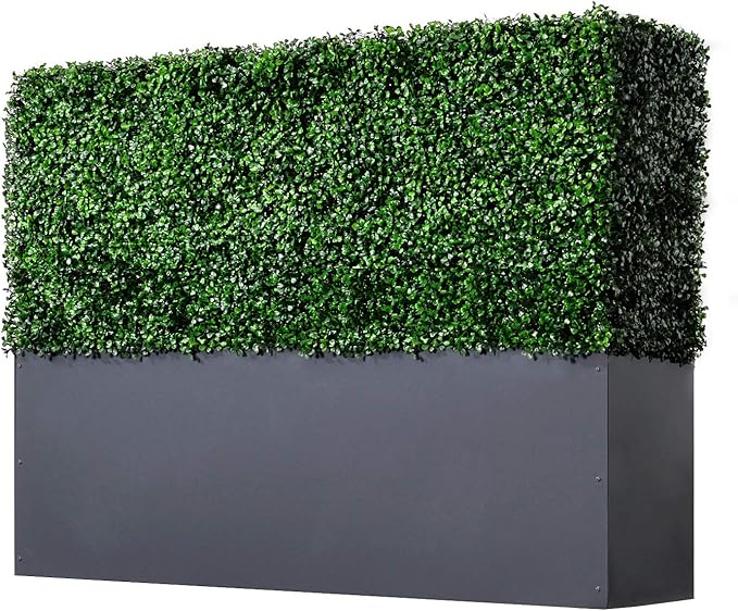 AGPL Upgraded Artificial Boxwood Hedge Wall with Gray Color Planter Box (33.5" Height 48" Width 12" Deep) …Outdoor and Indoor Panels for Patio,Balcony,Restaurant,Garden,Party Décor
