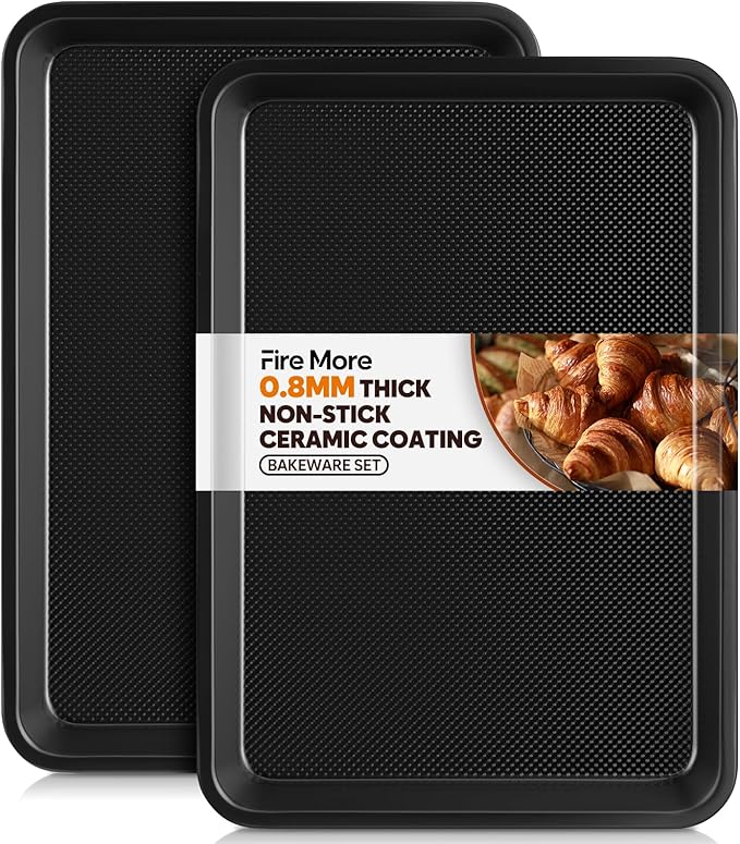 2 Pack Half Sheet Pan 17.3” x 13.1”, Cookie Sheets for Baking 0.8mm Thick Non Stick Baking Sheets for Oven Heavy Duty Baking Trays