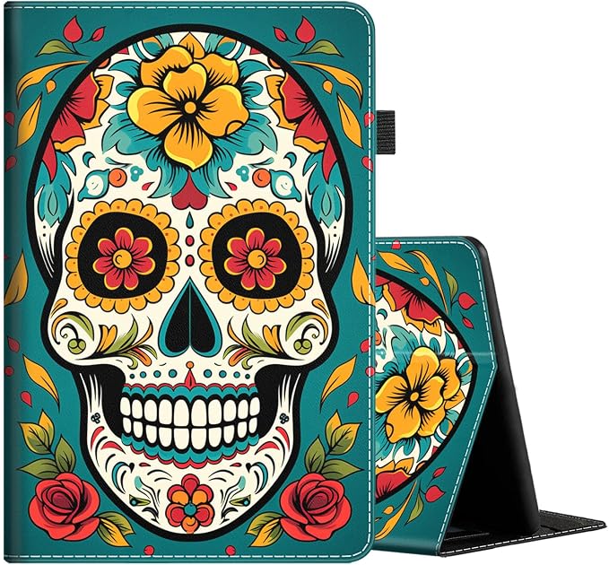 Case Cover for Amazon All-New Kindle Fire 7 Tablet (2022 Release-12th Generation) Latest Model 7 Slim Folding Stand Cover with Auto Wake/Sleep Dancing Skeleton in Mexican Costume