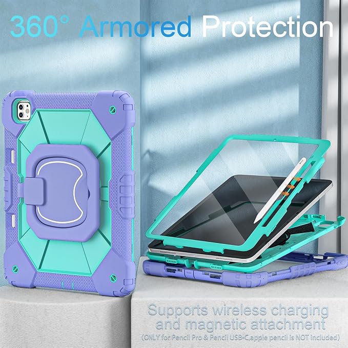 WESOROL Case for iPad Pro 13 Inch M5 2025 / M4 2024 (7th Gen) with Screen Protector/360° Rotating Stand/Pencil Holder/Shoulder StrapMilitary Grade Shockproof iPad Case 13 Inch iPad Pro M5/M4Black