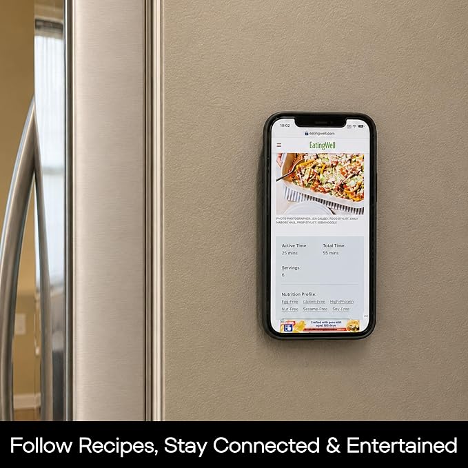 Maxby Fridge Magnetic Phone Holder Compatible with MagSafe Attaches Magnetically to Refrigerator Door or Side.