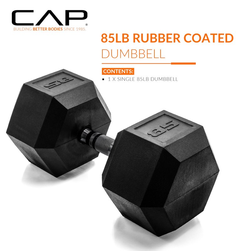 CAP Barbell 85 LB Coated Hex Dumbbell Weight with Black Handle