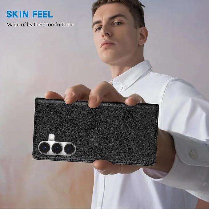 ZZXX for Samsung Galaxy S25 Wallet Case with [RFID Blocking] Card Slot Stand Strong Magnetic Leather Flip Fold Protective Phone Case for Samsung Galaxy S25 Case Wallet(Black-6.2 inch)