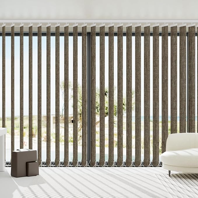 Blindify Motorized Vertical Blinds, Light Filtering Sliding Door Shades Vertical Shades Remote Control Customize, Brown