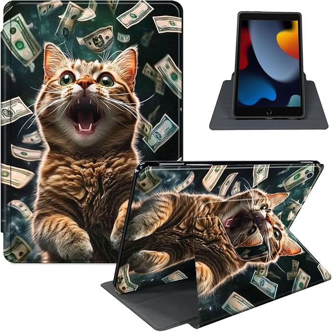 for iPad 11th Generation (A16 2025) 11 / iPad 10th Gen 10.9 2022 Case 360° Rotating PU Leather Stand Cover with Auto Sleep/Wake Shockproof TPU Backl Raccoon Perched