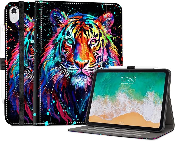 Lokigo Case for iPad (A16) 11th/10th Generation Aurora Forest | for iPad 11th-11 Inch/10th-10.9 Inch Stand Cover Pencil Holder/Hand Strap/Pocket Support Touch ID Auto Wake/Sleep