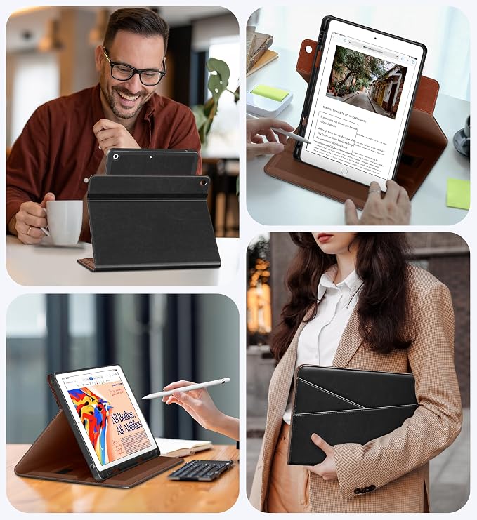DTTO for iPad 9th/8th/7th Gen Case 10.2 Inch (2021/2020/2019) Brown | 360 Degree Rotating Premium Faux Leather Folio Stand Cover with Pencil Holder Auto Sleep/Wake Multiple Angles Hand Strap