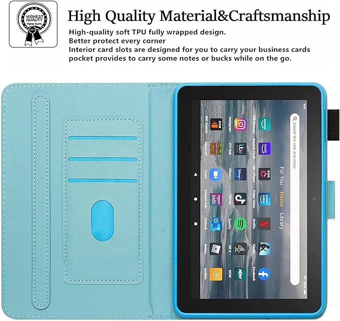 Case for Amazon Fire HD 8 &amp 8 Plus (12th/10th Generation 2024/2022/2020 Release) Pen Holder Premium PU Leather Stand Cover with Smart Auto Wake/Sleep Green Tress