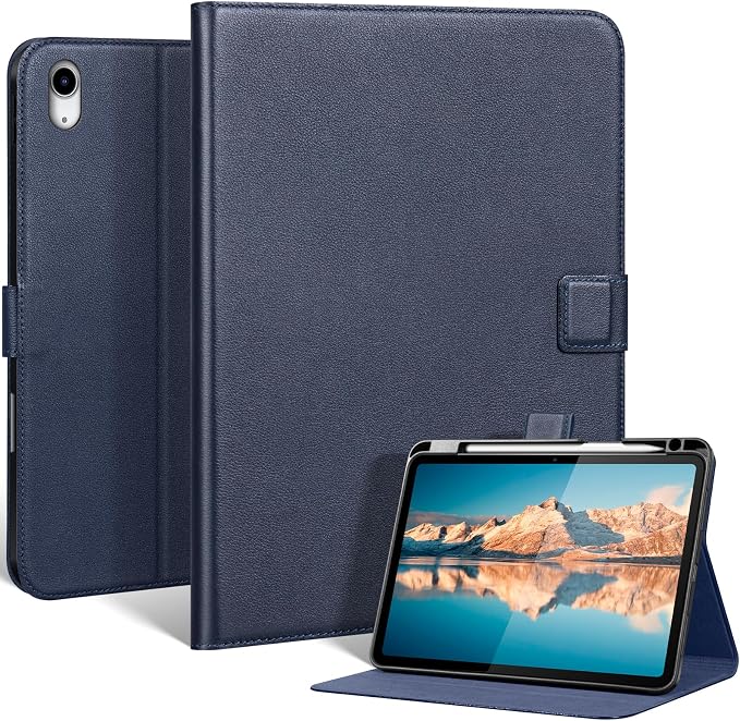 Leather Case for iPad 11th/10th Gen (11/10.9) Black | Genuine Leather Pencil Holder Adjustable Stand Magnetic Closure Auto Wake/Sleep