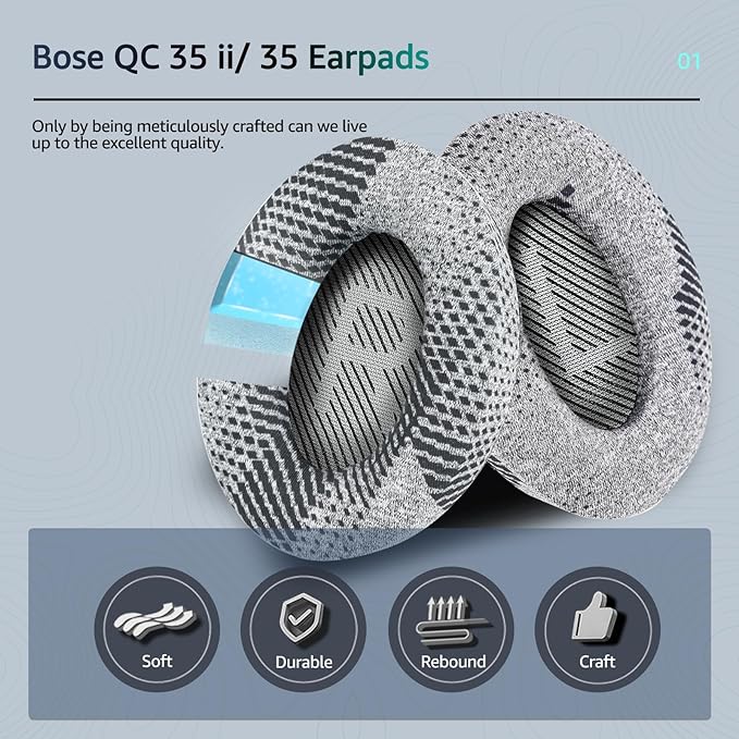Cooling-Gel QuietComfort 35 / QC35 ii Replacement Ear Pads for Bose Headphones, Also Fit for Bose QC45 QC35 QC25 QC2 QC15/ Around-Ear 2 AE2i AE2w/ SoundTrue & SoundLink Series, Dark Grey