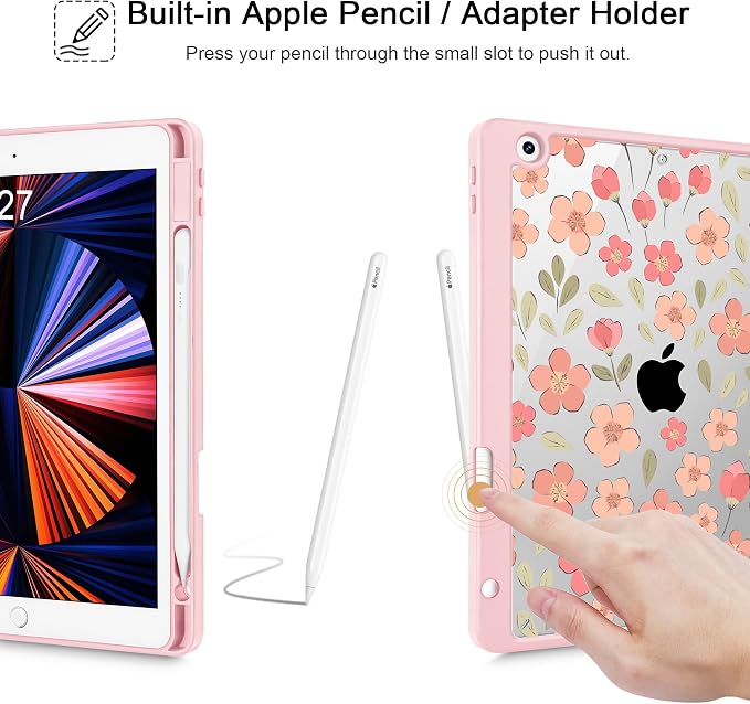 May Chen for iPad 9th Generation with Pencil Holder iPad 8th/7th Gen Case 10.2-inch [Penceil Holder] Trifold Stand Auto Wake/Sleep Clear TPU Protection Back Cover Ballet Shoes