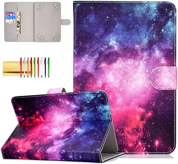 Universal 7 Inch Tablet Case Techcircle Ultra Slim Lightweight PU Leather Stand Folio Flip Wallet Protective Shell Case [Card Slots] [Magnetic Closure] for All 7 Android Tablet PC Cherry Blossom