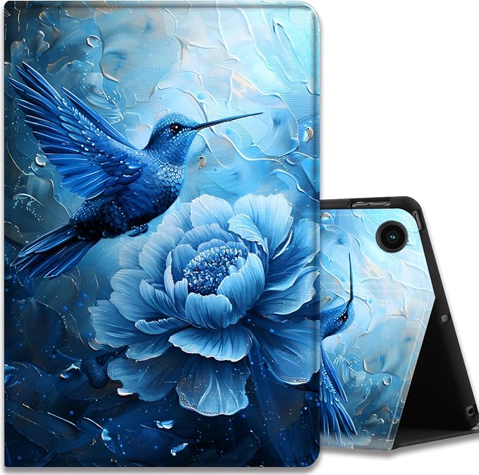 Case for Samsung Galaxy Tab A11 + Plus/A9 + Plus 11 Inch 2025/2023 Ultra-Thin Multi-Angle Protective Cover with Auto Sleep/Wake Black Cat and the Blue Flower