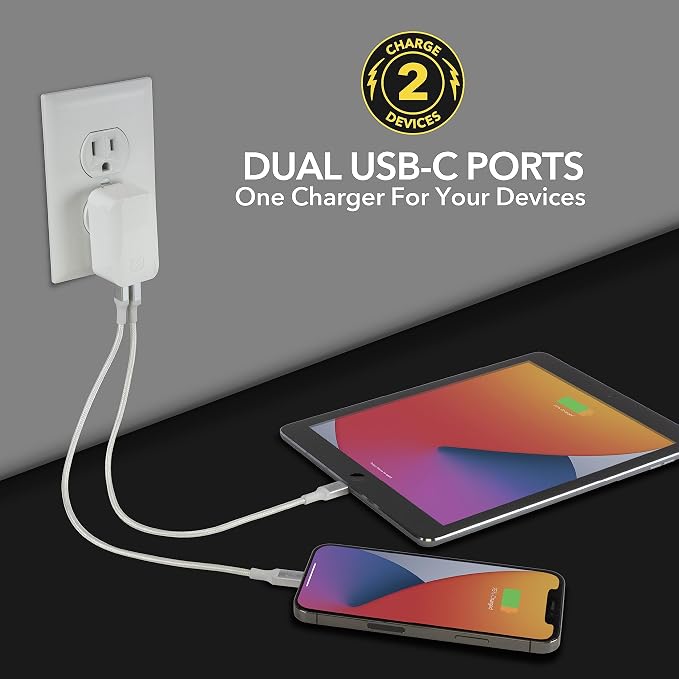 Scosche HPDCA32 PowerVolt 32W Certified Type-C + Type-A Fast Wall Charger Power Delivery 3.0 for ALL USB-C and USB-A Devices in Black