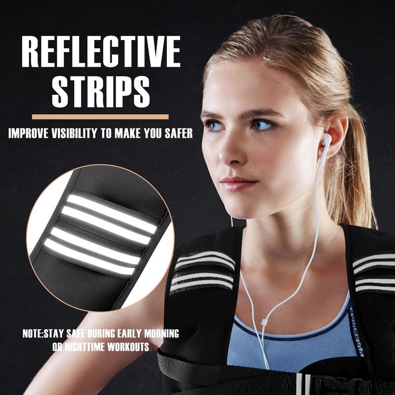 NATURELUX Weighted Vest with Reflective Stripe and Adjustable Buckle Straps, Black, 5 lbs