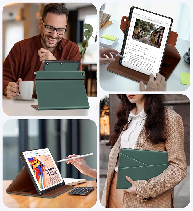 DTTO for iPad 9th/8th/7th Gen Case 10.2 Inch (2021/2020/2019) Brown | 360 Degree Rotating Premium Faux Leather Folio Stand Cover with Pencil Holder Auto Sleep/Wake Multiple Angles Hand Strap