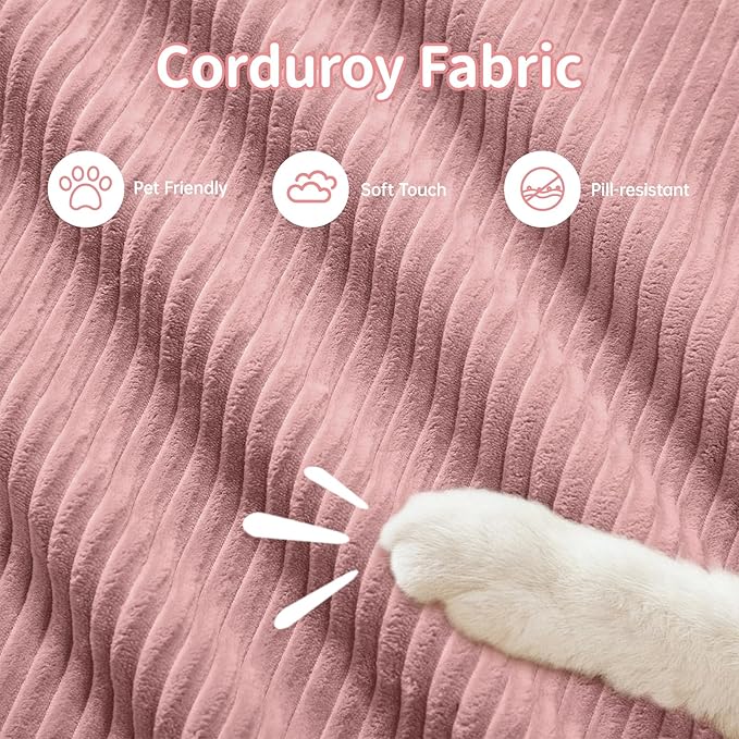 152" Modern Compressed Boneless Couch with Ottoman, 4 Seater Large U Shaped Sectional Couches for Living Room, Pink Corduroy Cloud Modular Sectional Sofa, Memory Foam, Extra Deep, No Assembly