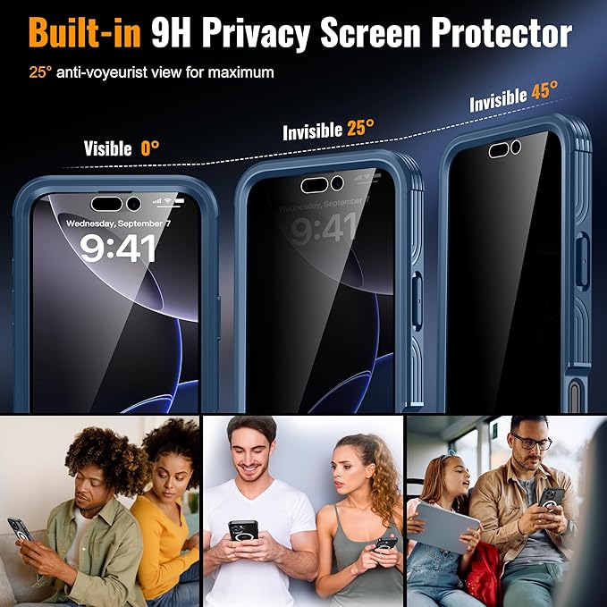 360° Protection Magnetic for iPhone 16 Pro Case Built-in 9H Privacy Screen Protector & Metal Stand[Fit for Magsafe][Anti-Spy][Lens Protector] Heavy Duty Shockproof Phone Case for iPhone 16 Pro