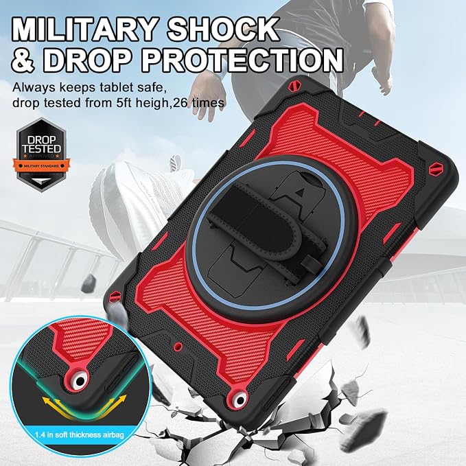 for iPad 9th 8th 7th Gen Case 10.2 inch with Screen Protector | 360° Rotating Kickstand Hand Strap Shoulder Strap Heavy Duty Military Grade - Kids Friendly